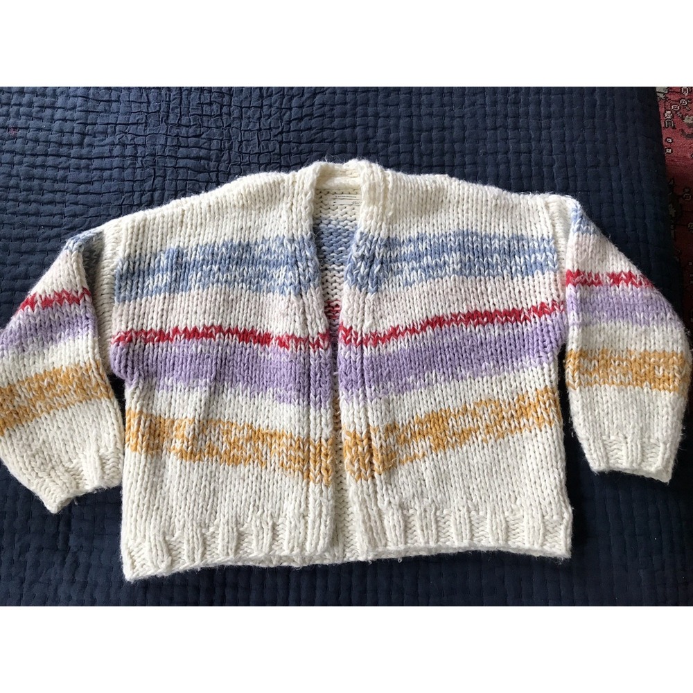 ANTHROPOLOGIE Striped Chunky Knit Open Front Cardigan Sweater Size M/L Grazia